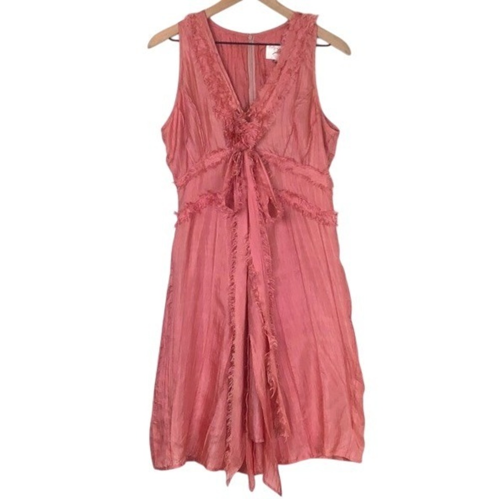 HOLLY IN HANOI Silk Sleeveless Raw Edge Pleated Midi Dress Sz S Pink Romantic
